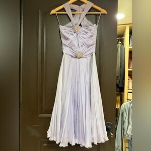 Versace Lavender Ruched Maxi Dress with Ornate Gold Accents